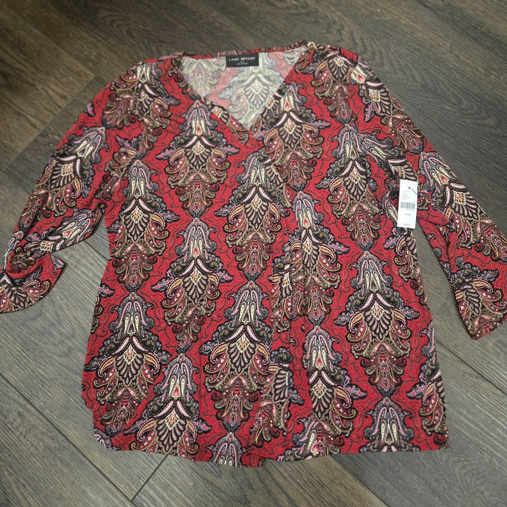 Lane Bryant Red and Black Paisley Blouse NWT size 14/16